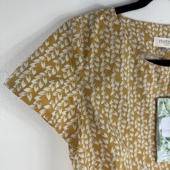 A Bin Metiseko Organic Cotton Yellow Leaf Print Top Size XS New w/ Tags Back Tie - Picture 2 of 13